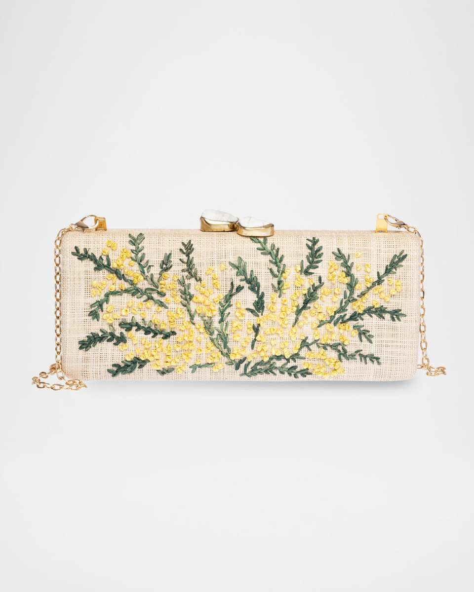 Alessandra Flower Raffia Long Clutch Bag